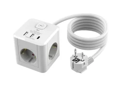 3-osainen jatkojohto 2xUSB-A 1xUSB-C Cube
